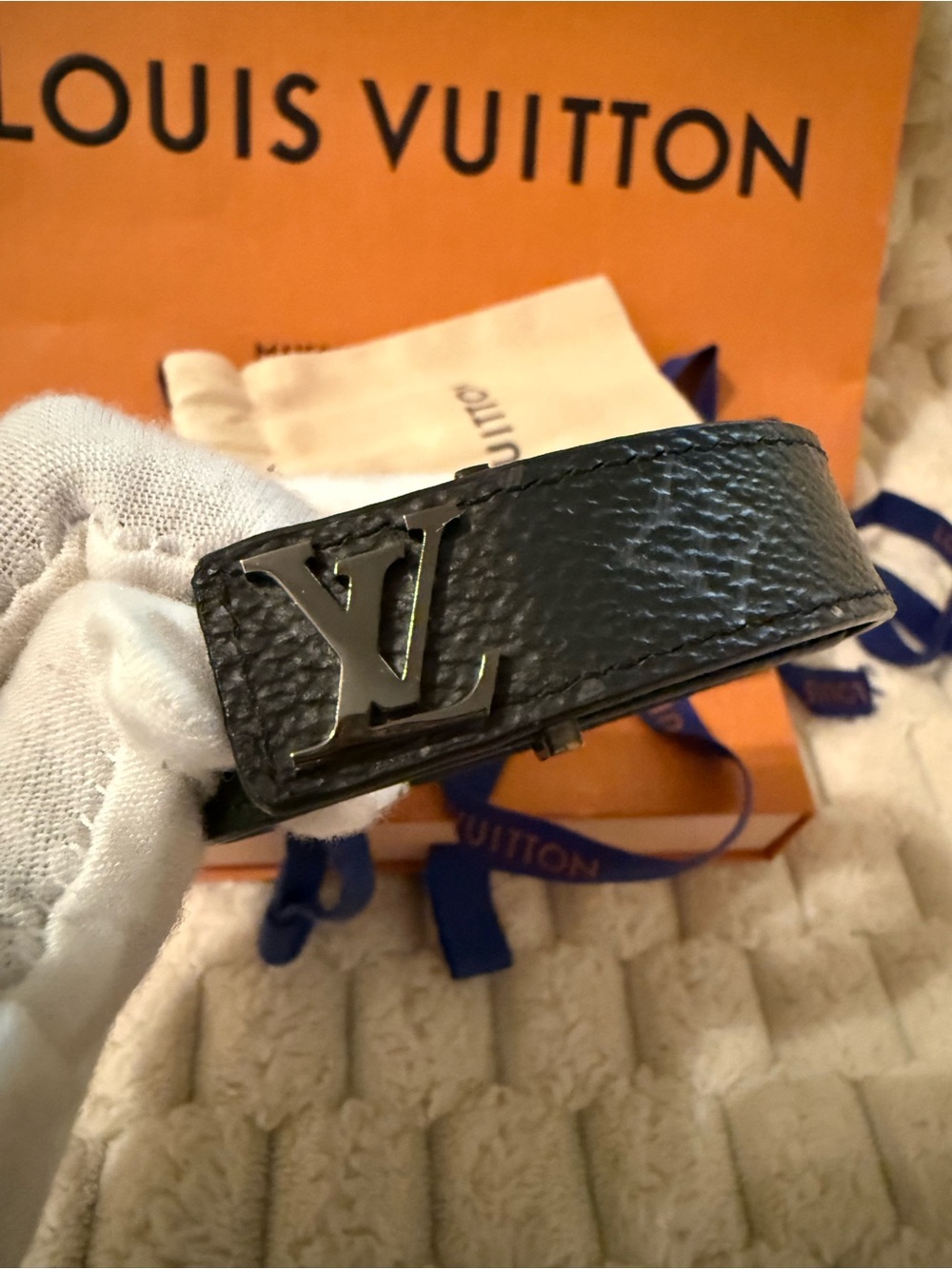 Louis Vuitton Black Leather Monogram Cuff Bracelet full inclusion - Picture 10 of 17